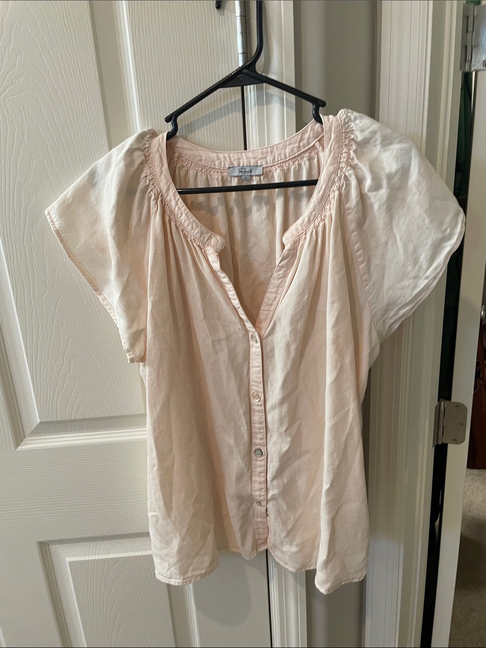 Rails Pale Pink Button-Front Peasant Blouse